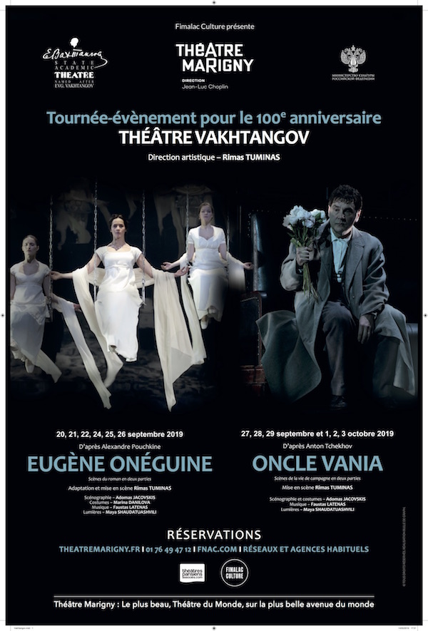 Affiche. Théâtre Marigny. Théàtre Vakhtangov de Moscou. Eugène Onéguine. Oncle Vania. 2019-09-20